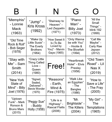 Decades Bingo Card