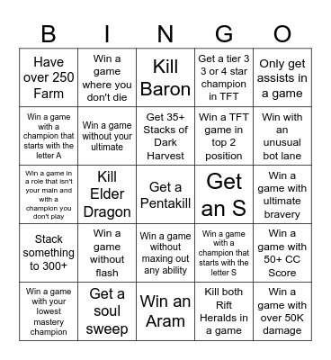 League of Legends Bingo Card