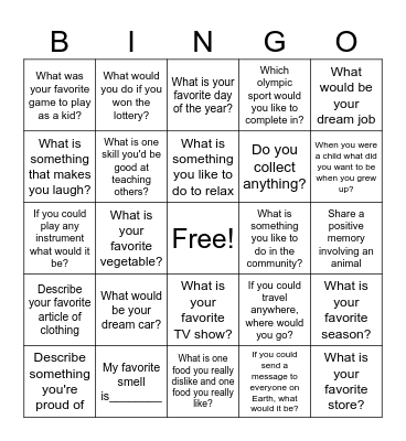 GETTING TO KNOW YOU BINGO Card