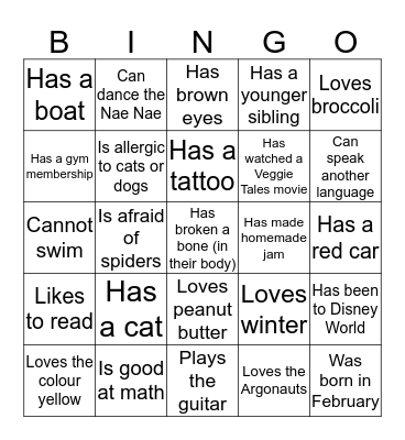 Kingsview Bingo Card