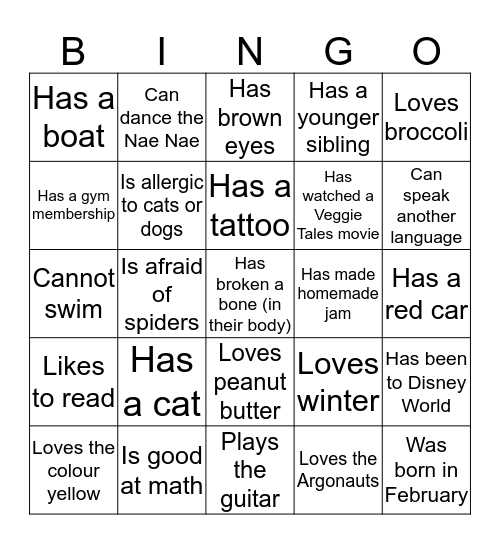 Kingsview Bingo Card