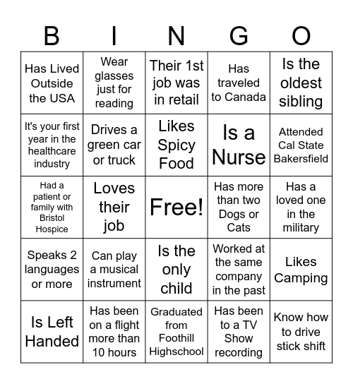 Ice Breaker Bingo Card