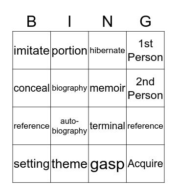 Vocabulary Bingo Card