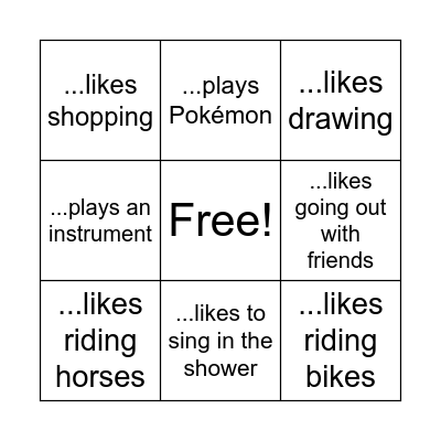 free time activities Bingo Card