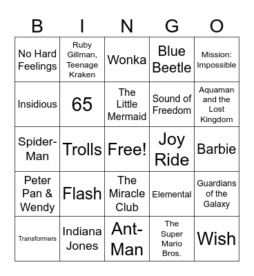 2023 Movies Bingo Card