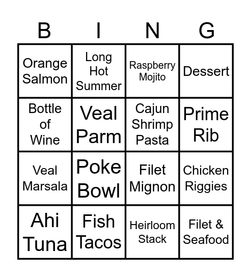 The Elms Restaurant BINGO! Bingo Card
