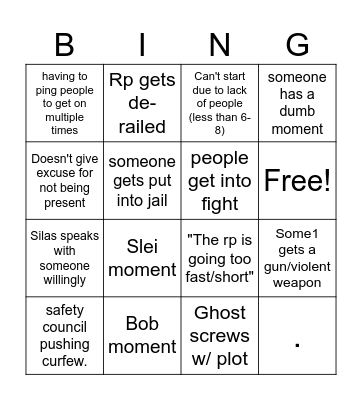 Plotting team bingo Card