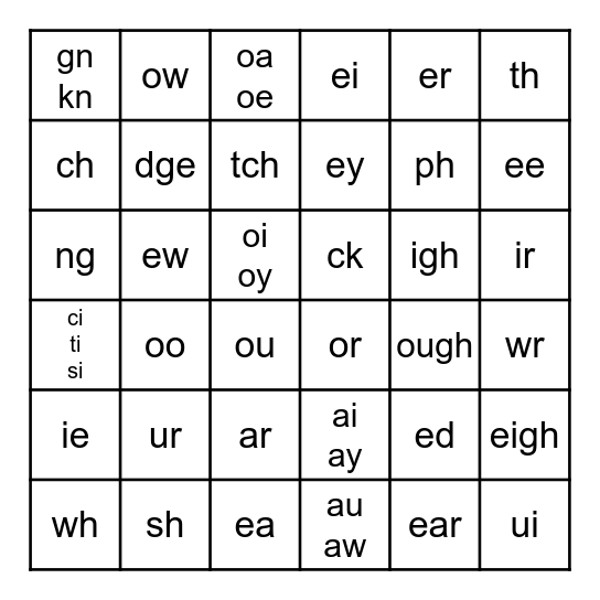 PHONOGRAM SOUNDS Bingo Card