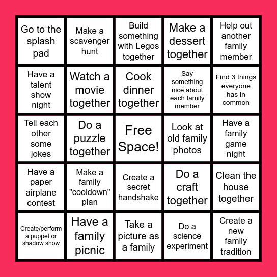 Family Bingo Card