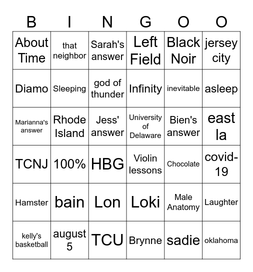 Untitled Bingo Card