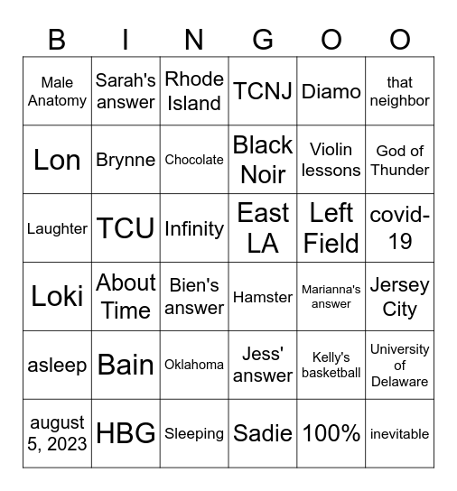 Untitled Bingo Card