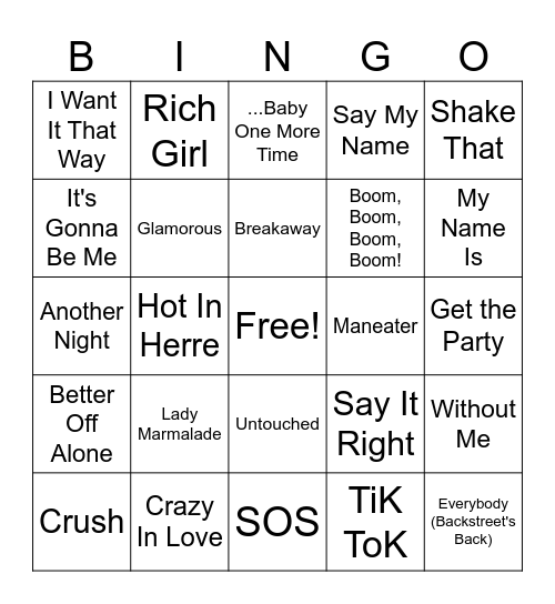 Y2K Bingo Bango Songo Round 2 Bingo Card