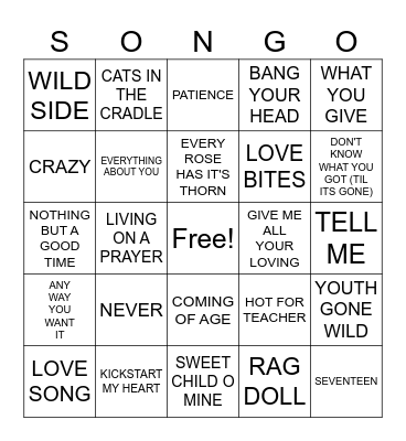 80'S BIG HAIR BANDS Bingo Card