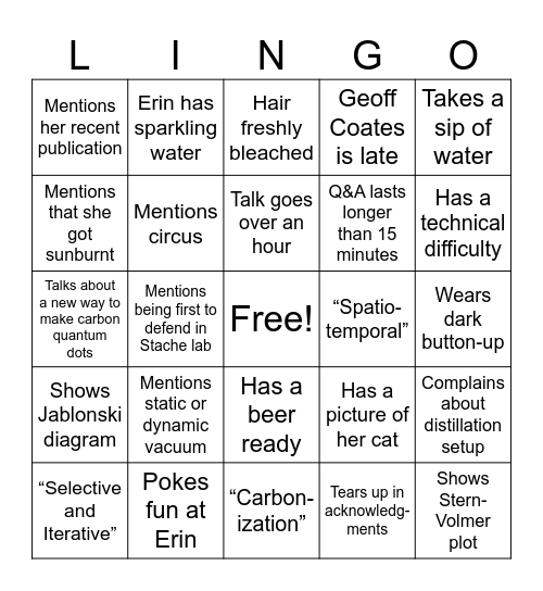 Liat's B-Exam Bingo Card