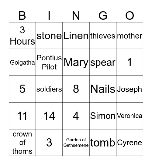 Stations of the Cross Bingo Card