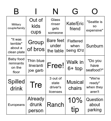 Seafood Fest Bingo Card