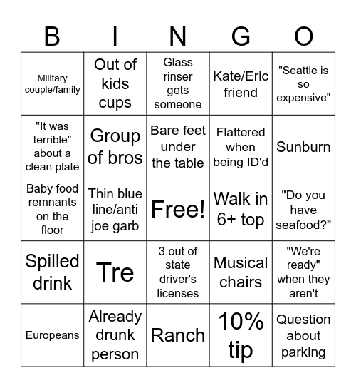 Seafood Fest Bingo Card