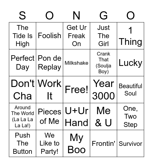 Y2K Songo Blackout Round! Bingo Card