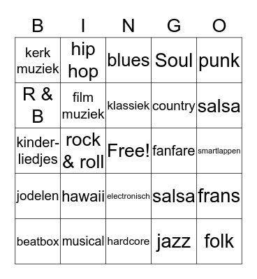 Muziek Bingo Card