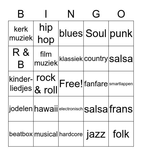 Muziek Bingo Card