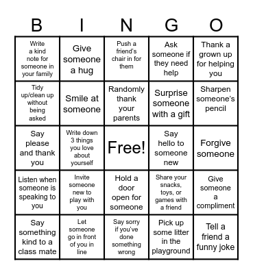 😁 Kindness Bingo 😁 Bingo Card
