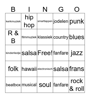 muziekstijlen Bingo Card