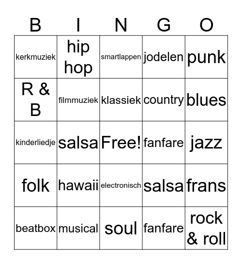 muziekstijlen Bingo Card