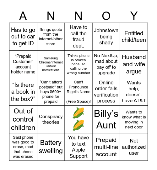 Customer Bingo Card