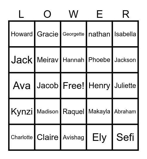 sHABBAT bINGO Card