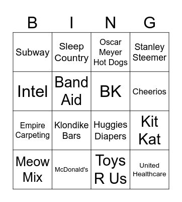 Commercial Jingle Bingo Card