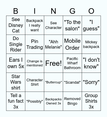Ashley's Disney Bingo Card