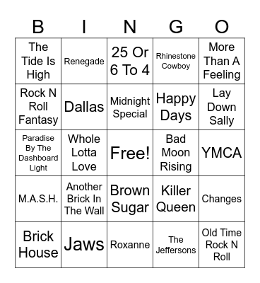 70's Karaoke Night Bingo Card
