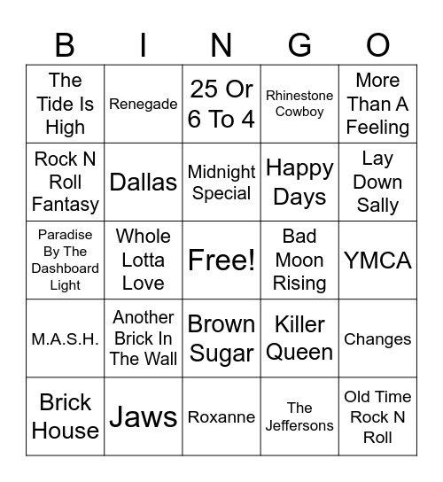70's Karaoke Night Bingo Card