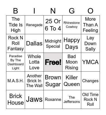 70's Karaoke Night Bingo Card