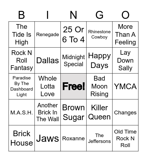 70's Karaoke Night Bingo Card