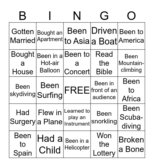 Have You Ever...??? Bingo Card