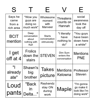 Steven Bingo Card