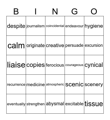 Single Word Reading Test Bingo Card