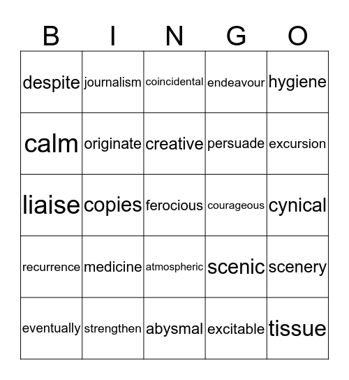 Single Word Reading Test Bingo Card