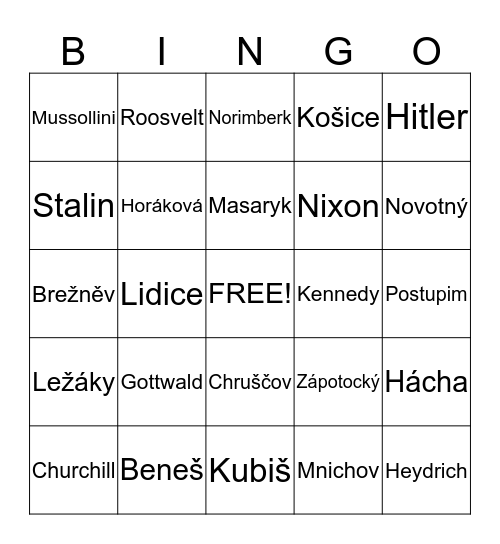 Dějeps 9.tř Bingo Card