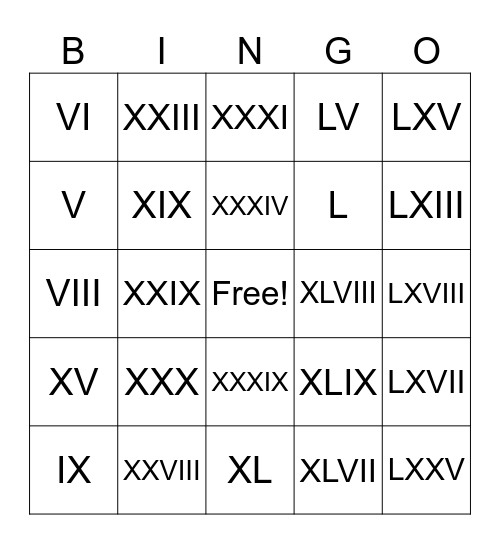 BINGO NÚMEROS ROMANOS 1-75 Bingo Card
