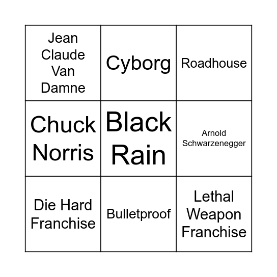 80’s Action Marathon Bingo Card