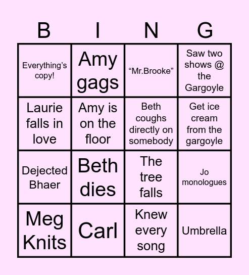 WOMEN 2023 FRINGE Bingo Card