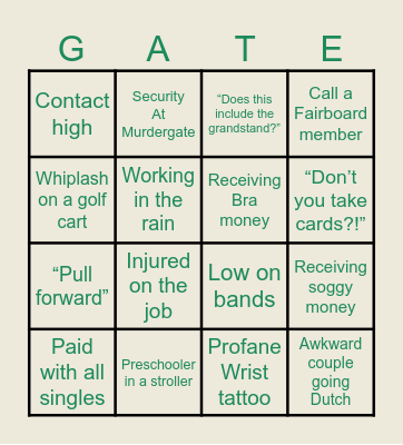 Gate Worker Bingo Card