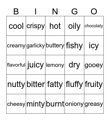 Food Adjectives Bingo Card