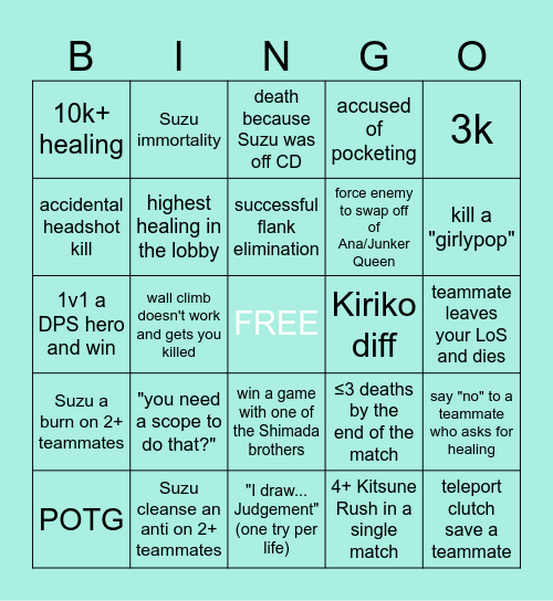 Kiriko BINGO (for Key) Bingo Card