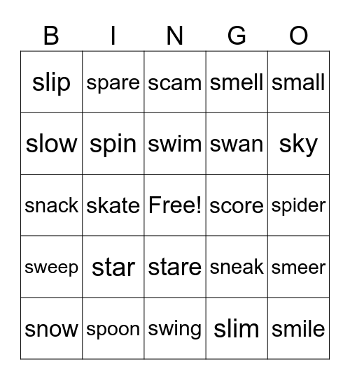 s blends word Bingo Card