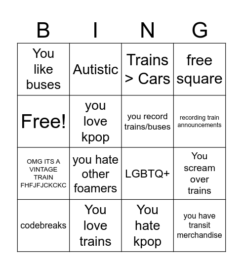 Foamer Bingo by Sylveonkpopnyct Bingo Card