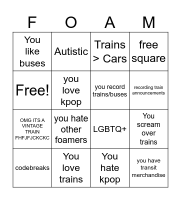 Foamer Bingo by Sylveonkpopnyct Bingo Card