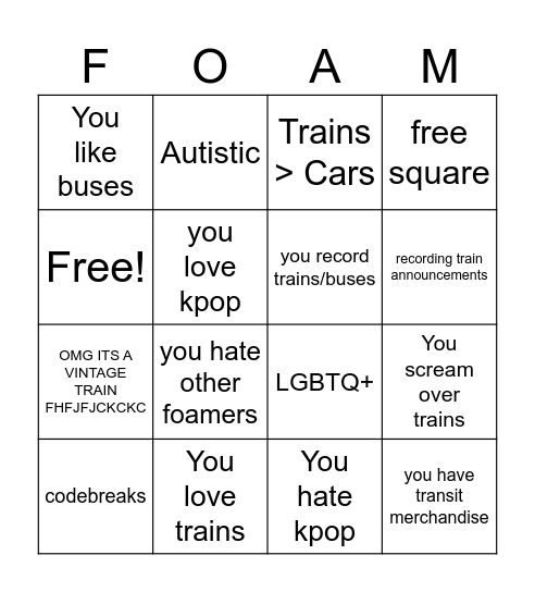 Foamer Bingo by Sylveonkpopnyct Bingo Card